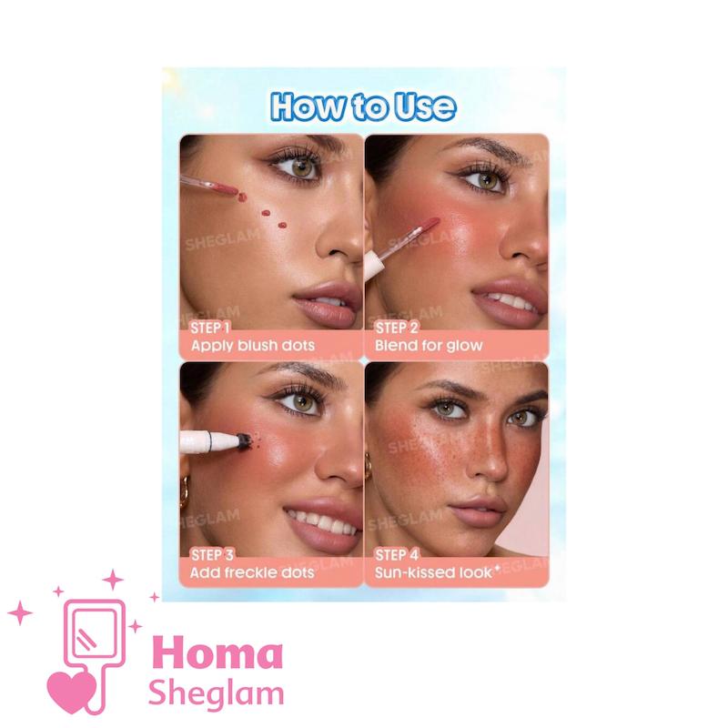 رژگونه مایع و قلم کک‌ومک شیگلم رنگ Love Cake  مدل  SHEGLAM Sunspell Freckle & Flush Pen