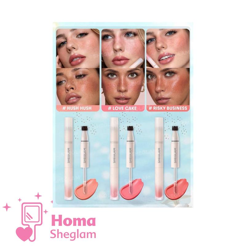 رژگونه مایع و قلم کک‌ومک شیگلم رنگ Love Cake  مدل  SHEGLAM Sunspell Freckle & Flush Pen