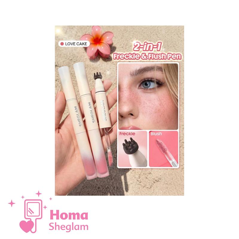 رژگونه مایع و قلم کک‌ومک شیگلم رنگ Love Cake  مدل  SHEGLAM Sunspell Freckle & Flush Pen