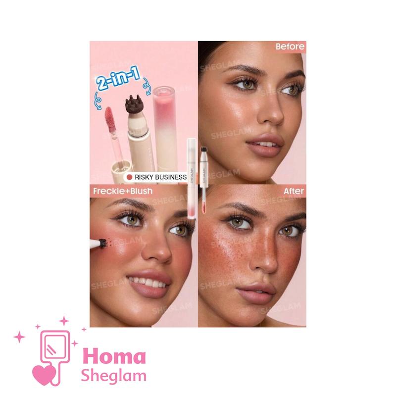 رژگونه مایع و قلم کک‌ومک شیگلم رنگ Riskey business  مدل  SHEGLAM Sunspell Freckle & Flush Pen