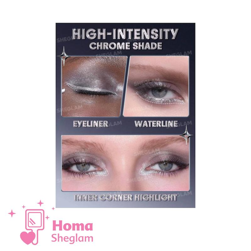 خط چشم و مداد چشم شاین نقره‌ای کرومی/ متالیک شیگلم رنگ پلاتینیوم | SHEGLAM Chrome Eyeliner – Platinum