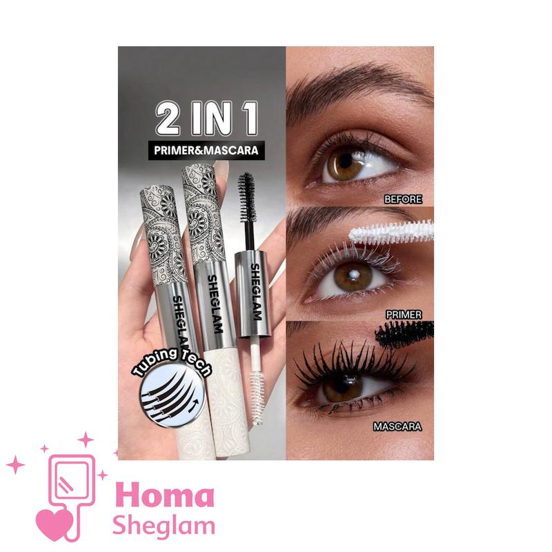 ریمل و پرایمر مژه دوکاره شیگلم 2 در 1 حجم‌دهنده و بلندکننده   SHEGLAM 2-in-1 Volumizing Primer & Tubing Mascara  