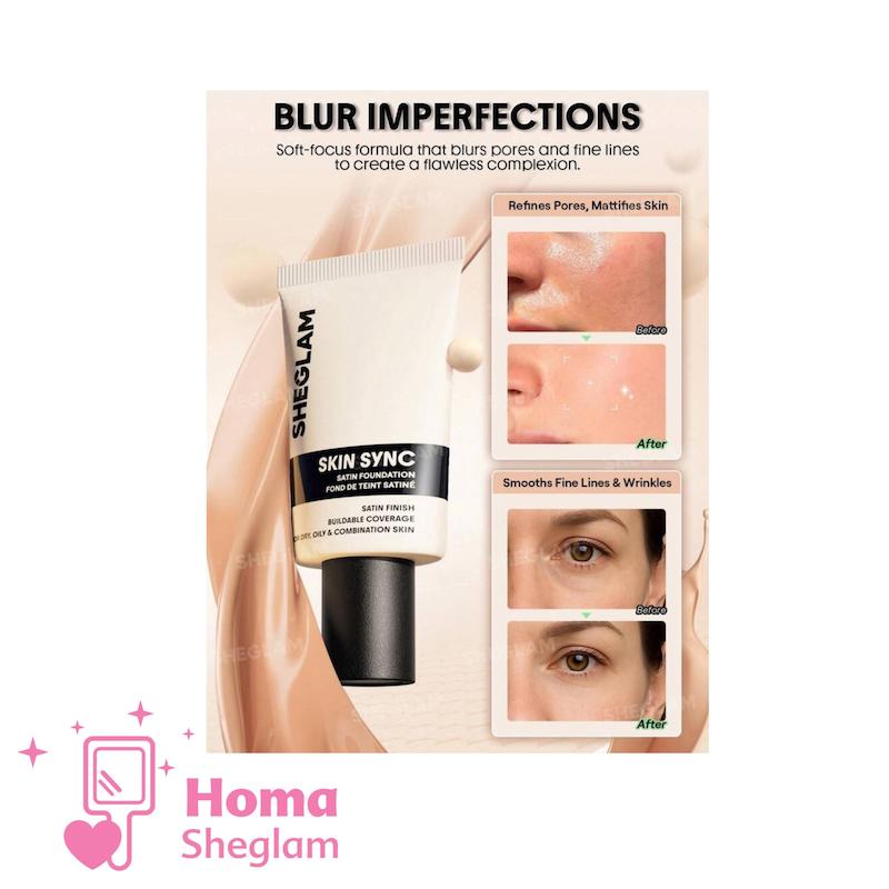 کرم پودر ساتین ابریشمی شیگلم رنگ Nude  مدل Skin Sync Satin Foundation