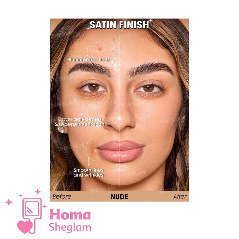 کرم پودر ساتین ابریشمی شیگلم رنگ Nude  مدل Skin Sync Satin Foundation