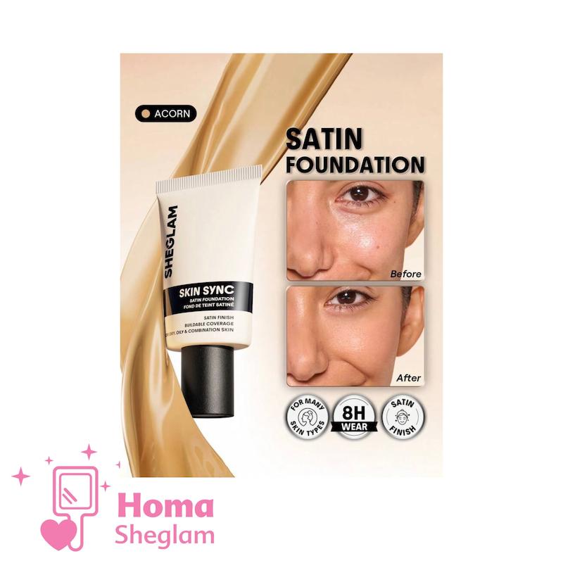 کرم پودر ساتین ابریشمی شیگلم رنگ Acron مدل Skin Sync Satin Foundation