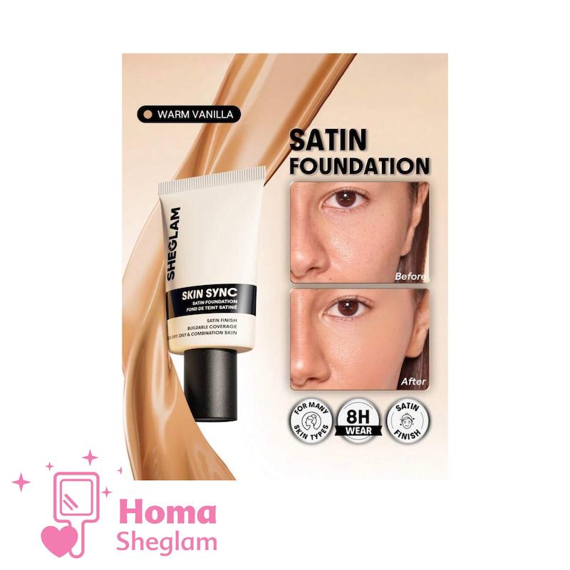 کرم پودر ساتین ابریشمی شیگلم رنگ Warm Vanilla  مدل Skin Sync Satin Foundation
