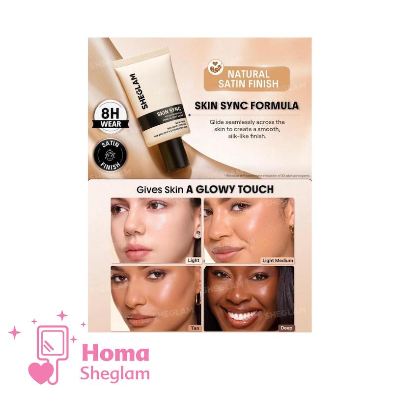 کرم پودر ساتین ابریشمی شیگلم رنگ Warm Vanilla  مدل Skin Sync Satin Foundation