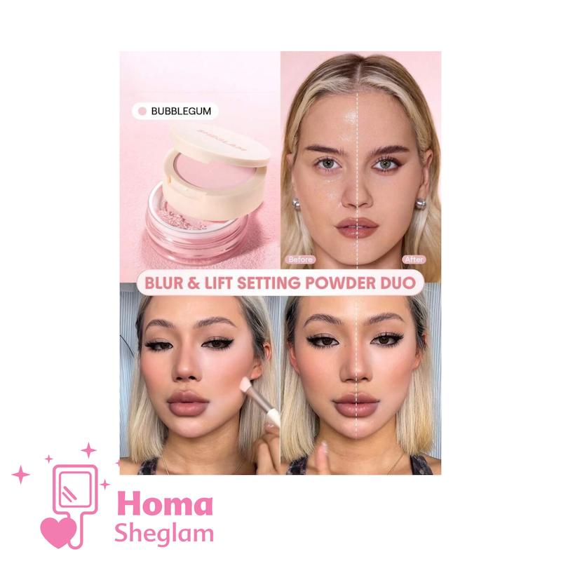 پودر فیکس دوکاره شیگلم رنگ Bubblegum مدل Ultra-Fine Blur & Lift Setting Powder Duo