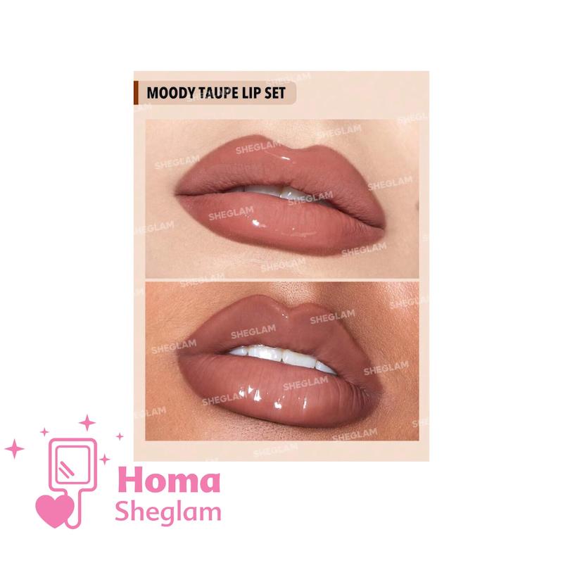 ست خط لب و رژ لب مایع و لیپ گلاس دو سر شیگلم ۳ در ۱ رنگ Moody Taupe