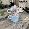 قوری و فنجان استوانه سرامیکی مدنزی فلورنتینای آبی 