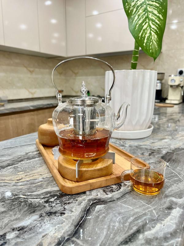 قوری پیرکس دسته استیل راه راه