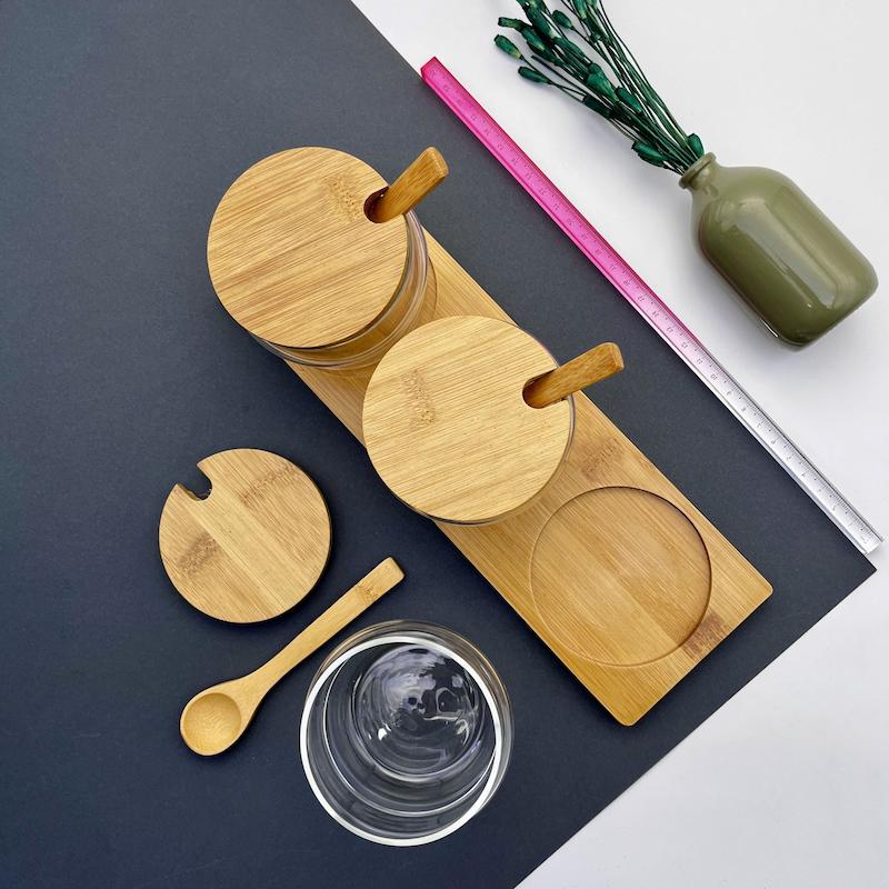 جا ادویه پیرکس مواج 3 عددی درب بامبو