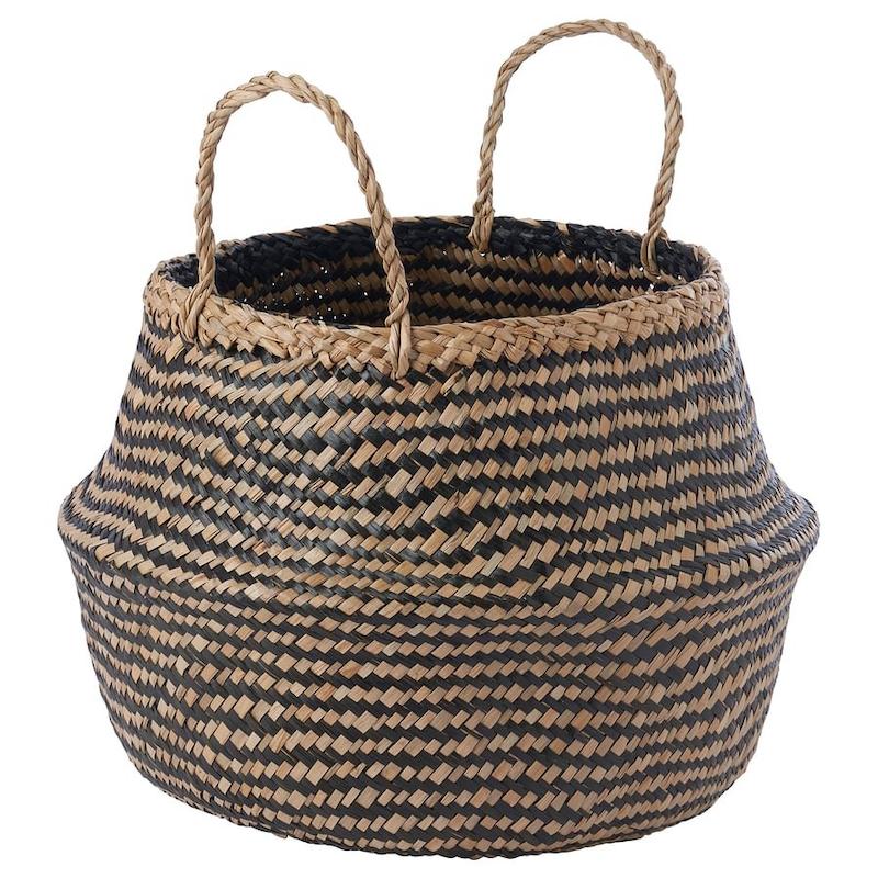 سبد حصیری KRALLIG ایکیا | علف دریایی / مشکی 