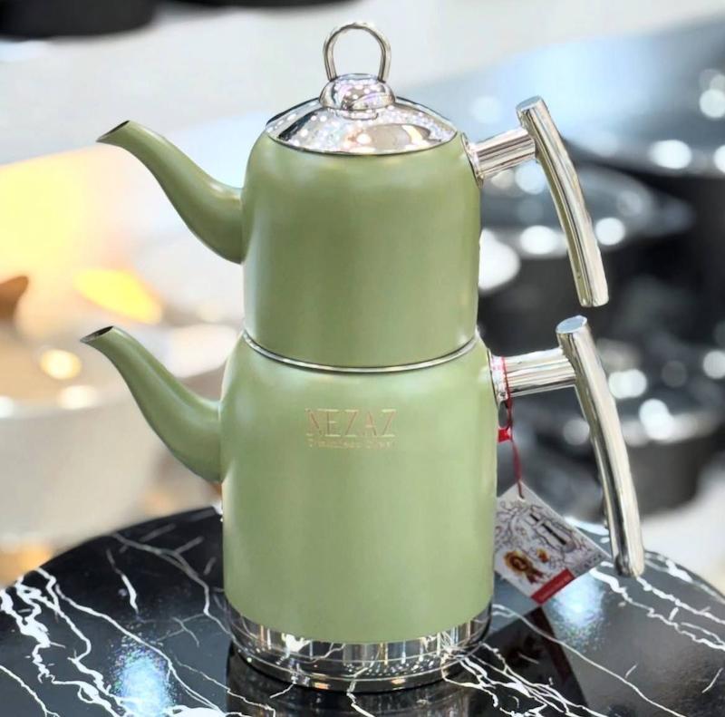 کتری قوری استیل رنگی نزاز زیتونی