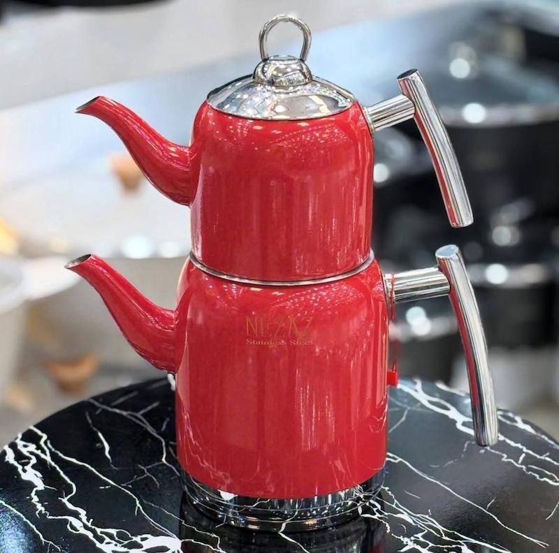 کتری قوری استیل رنگی نزاز قرمز