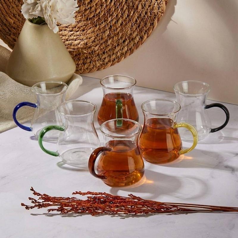 فنجان پیرکس چایخوری دسته رنگی sahin ترکیه