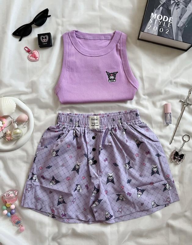 ست کراپ‌تاپ و شلوارک کرومی💜