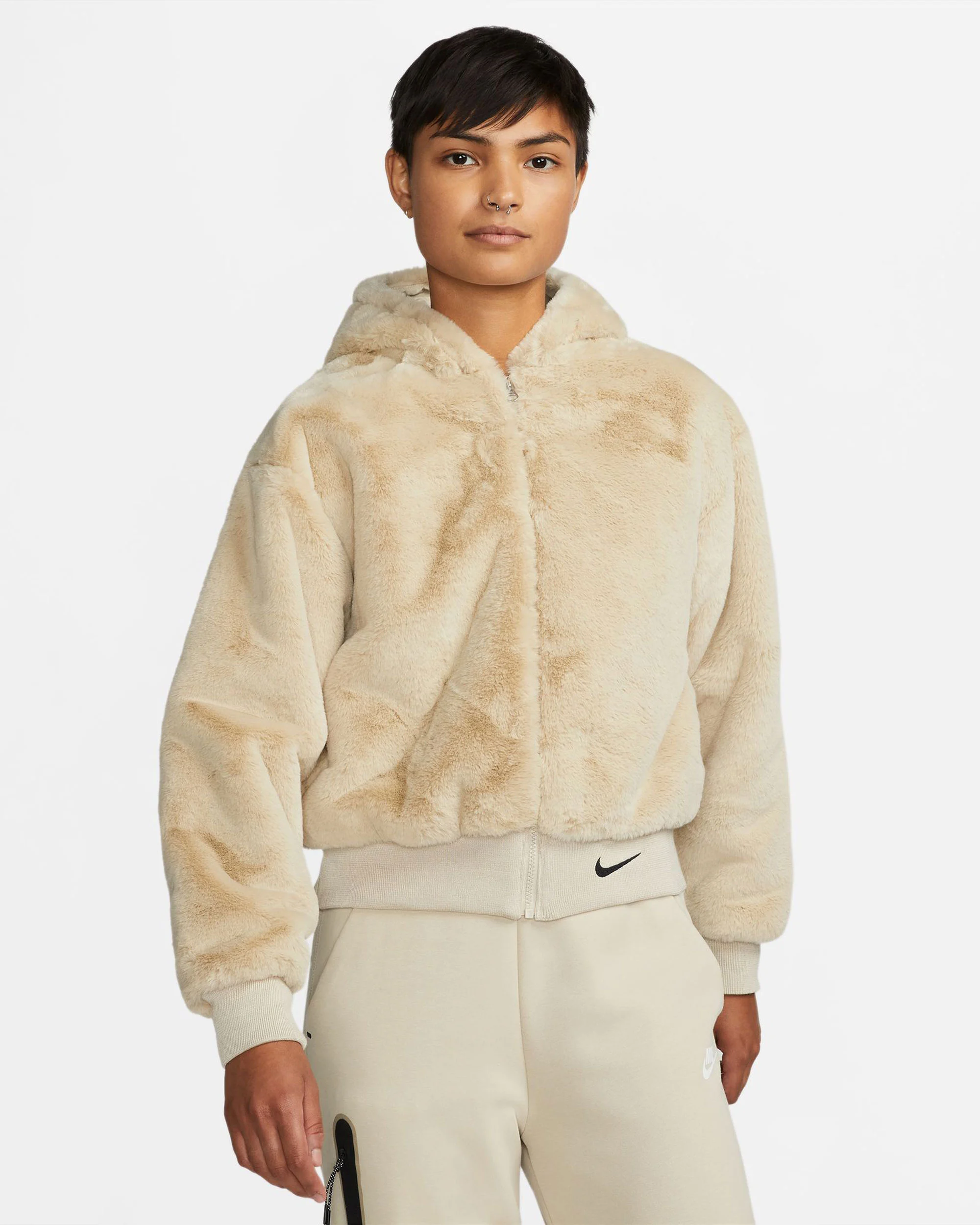 Nike Sportswear Essentials Women's Hoodie Faux Fur Rattan Beige