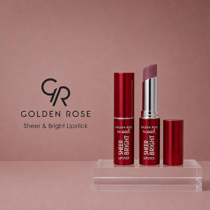 رژ لب براق و سبک گلدن رز مدل Sheer & Bright