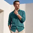 پیراهن لینن مردانه هوکانی کد 1084859 سبزآبی