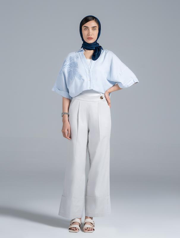 شلوار کتان زنانه هوکانی کد 5020130 طوسی روشن