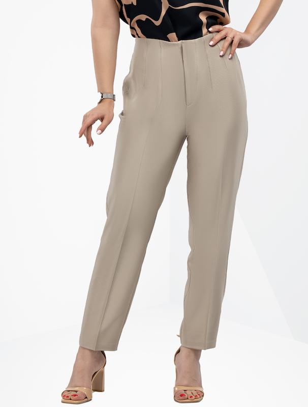 شلوار پارچه ای زنانه هوکانی کد 5021428 کرم تیره