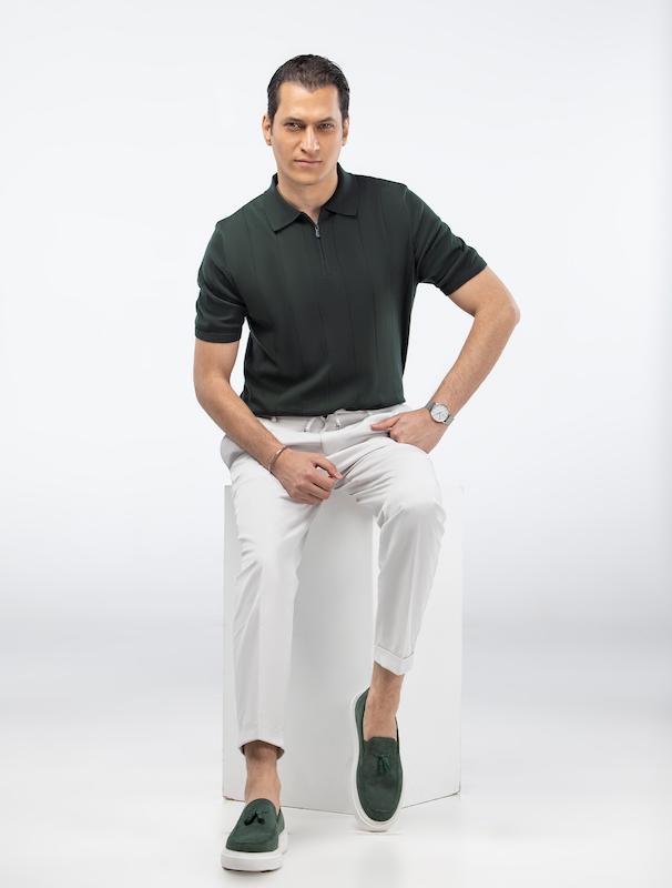 پولوشرت نیم زیپ مردانه هوکانی کد 1066913 سبز تیره