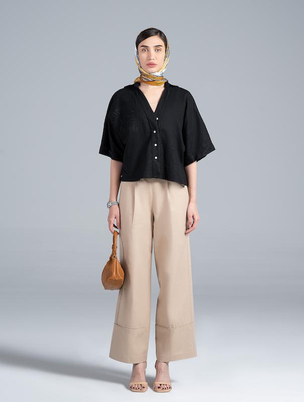 شلوار کتان زنانه هوکانی کد 5020127 کرم روشن