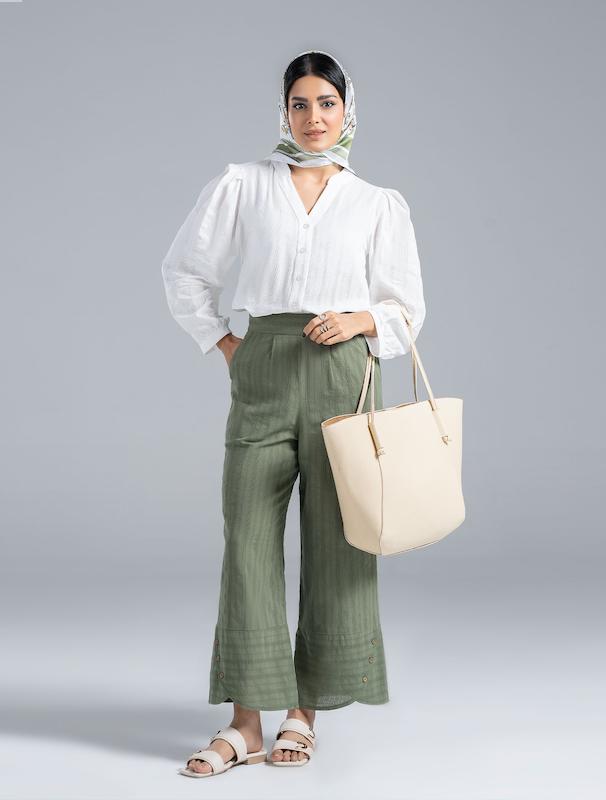 شلوار پارچه ای زنانه هوکانی کد 5019913 سبز تیره