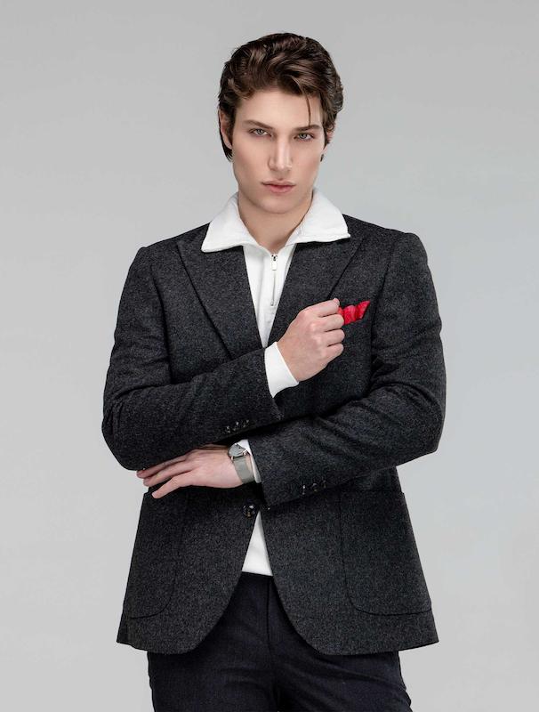 کت پشمی مردانه هوکانی کد 1071506 ذغالی