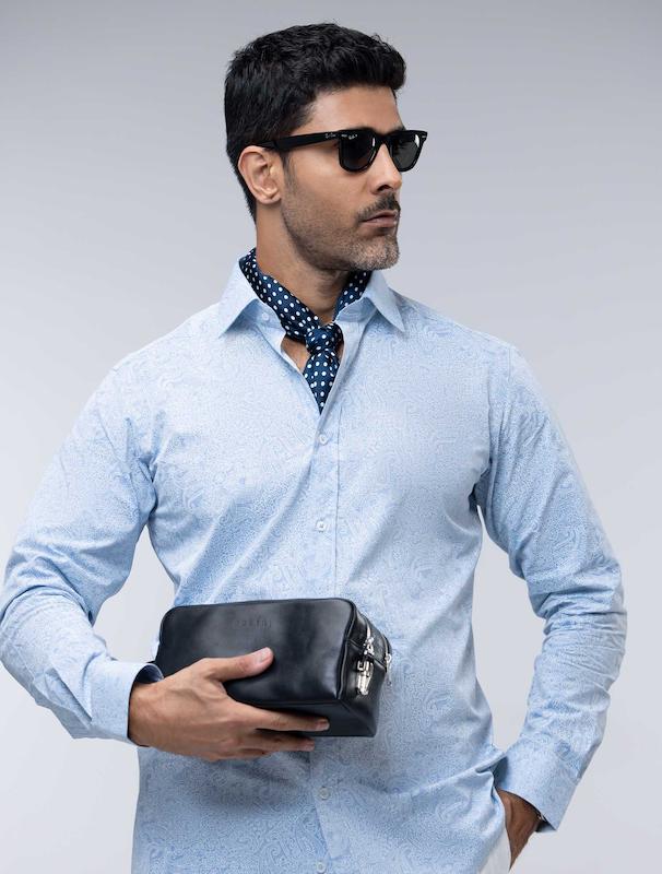 پیراهن مردانه هوکانی کد 1070116 آبی روشن