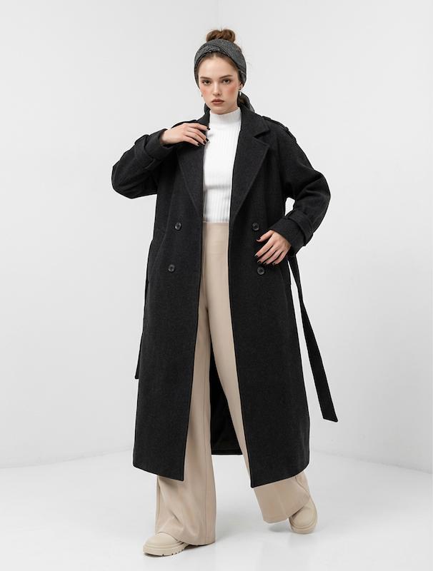 پالتو زنانه هوکانی کد 5048206 ذغالی