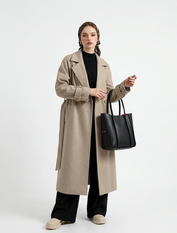 پالتو زنانه هوکانی کد 5048228 کرم تیره