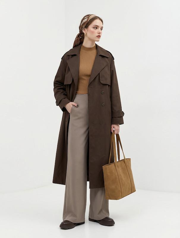 بارانی زنانه هوکانی کد 5043633 قهوه ای تیره