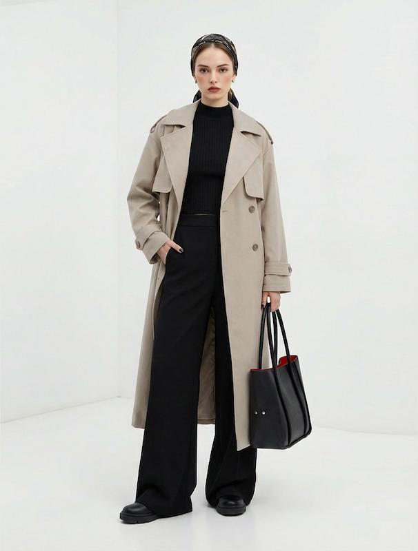 بارانی زنانه هوکانی کد 5043628 کرم تیره