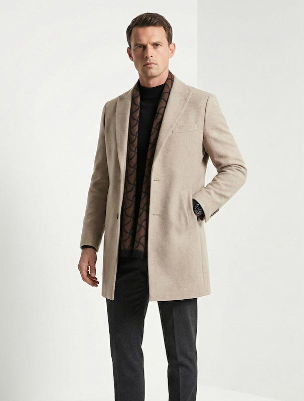 پالتو مردانه هوکانی کد 1058127 کرم روشن