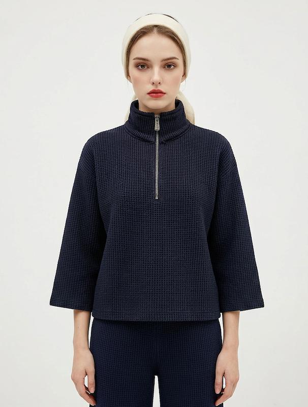 بلوز بافت زنانه هوکانی کد 5048604 سرمه ای