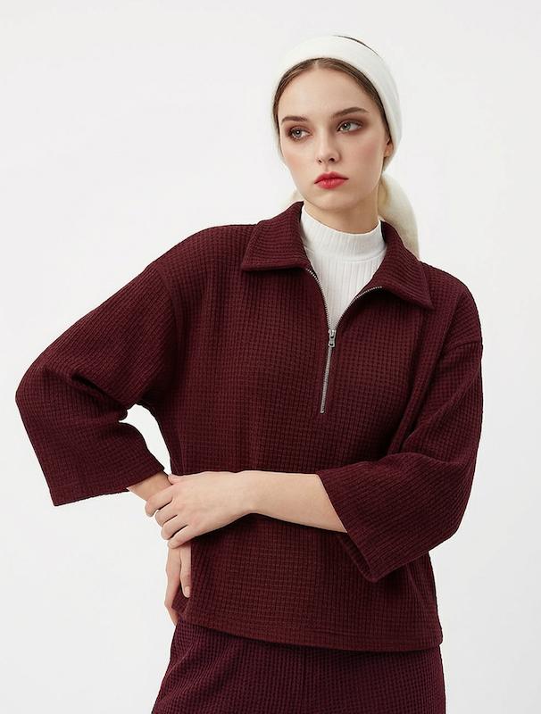 بلوز بافت زنانه هوکانی کد 5048624 زرشکی