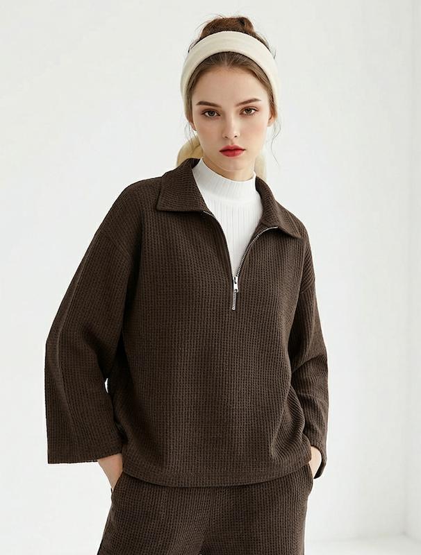 بلوز بافت زنانه هوکانی کد 5048633 قهوه ای تیره