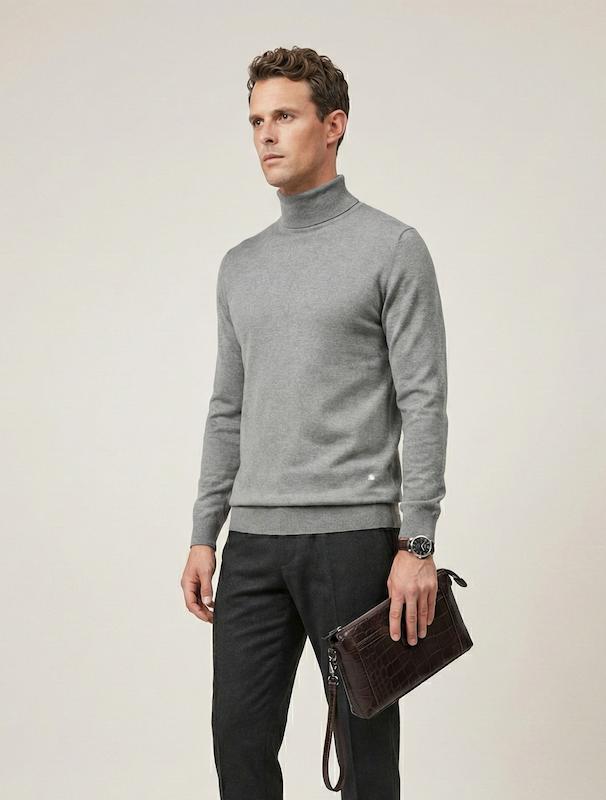 بافت یقه اسکی مردانه هوکانی کد 1058730 طوسی روشن