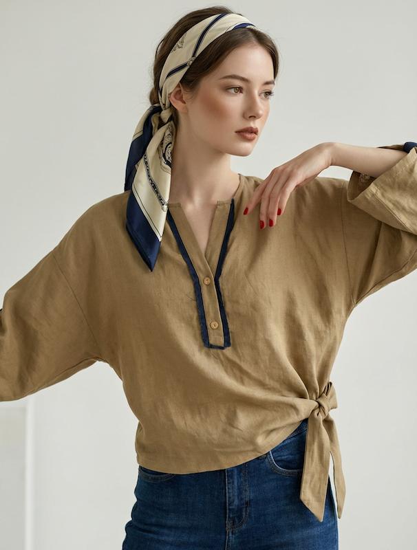 شومیز زنانه هوکانی کد 5033928 کرم تیره