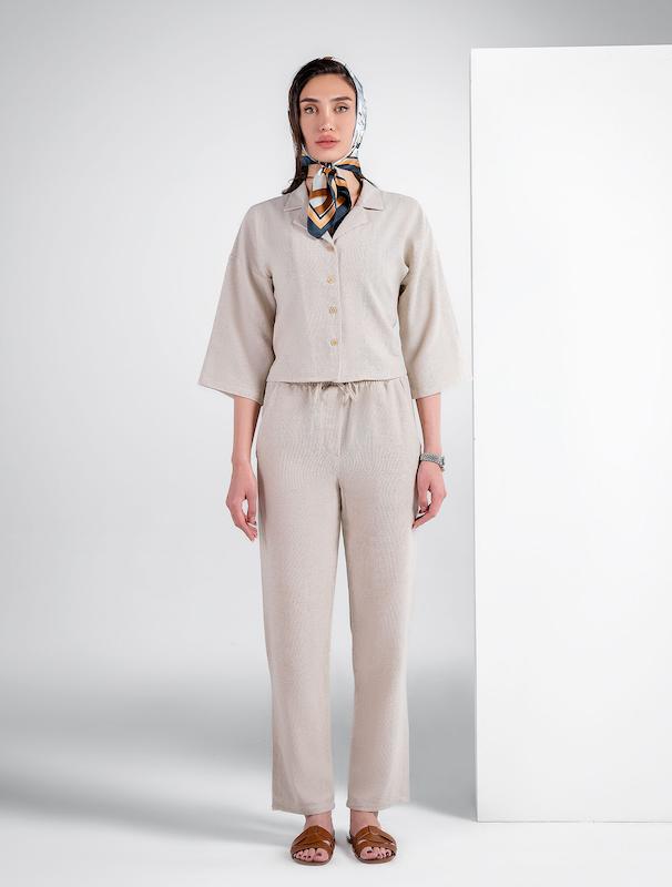 شلوار پارچه ای زنانه هوکانی کد 5017527 کرم روشن