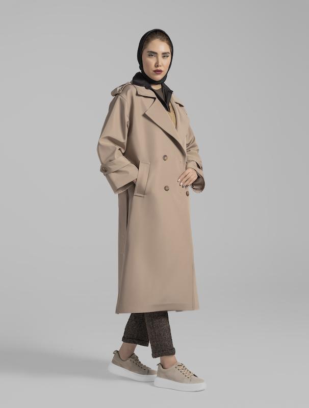 بارانی زنانه هوکانی کد 5014728 کرم تیره