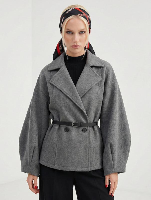 کت پشمی زنانه هوکانی کد 5056231 طوسی تیره