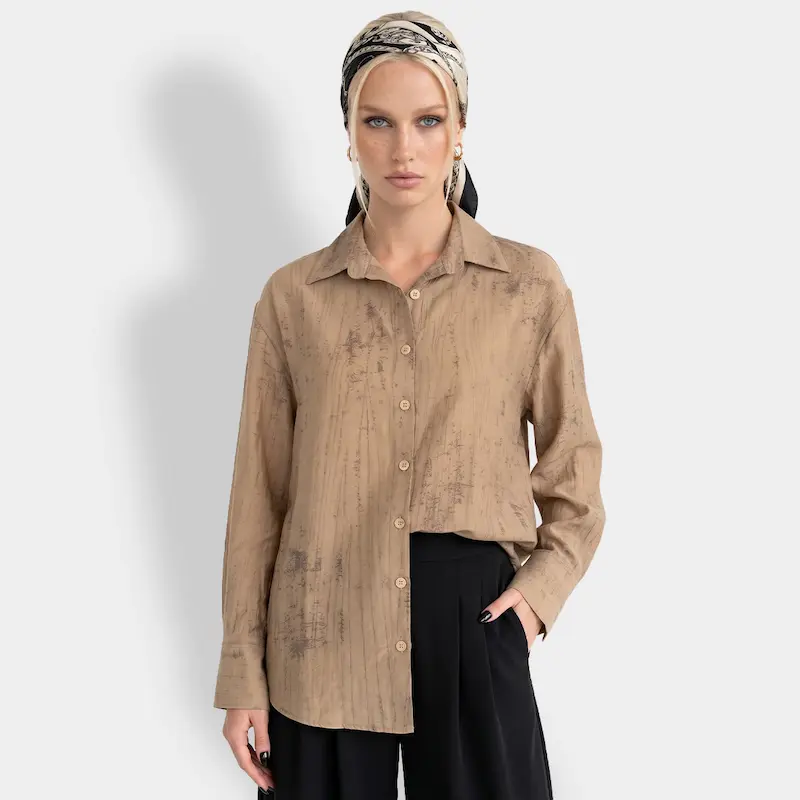 شومیز زنانه هوکانی کد 5066228 کرم تیره