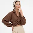 شومیز کراپ زنانه هوکانی کد 5067733 قهوه ای تیره 