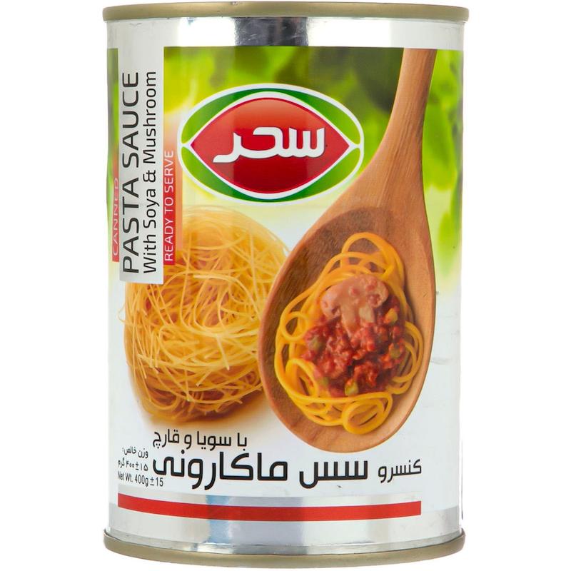 کنسرو سس ماکارونی سویا و قارچ سحر 400 گرمی