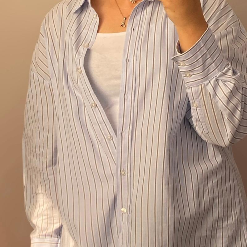 شومیز نخی پلاس سایز آبی راه راه