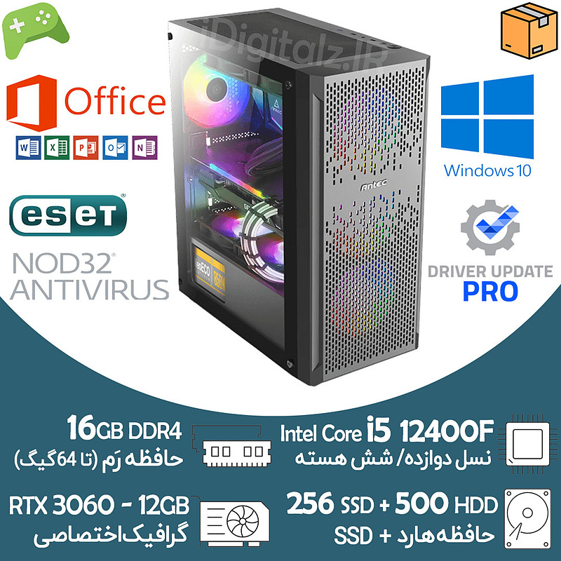 کیس تاور گیمینگ i5 نسل 12 گرافیک RTX 3060 12G