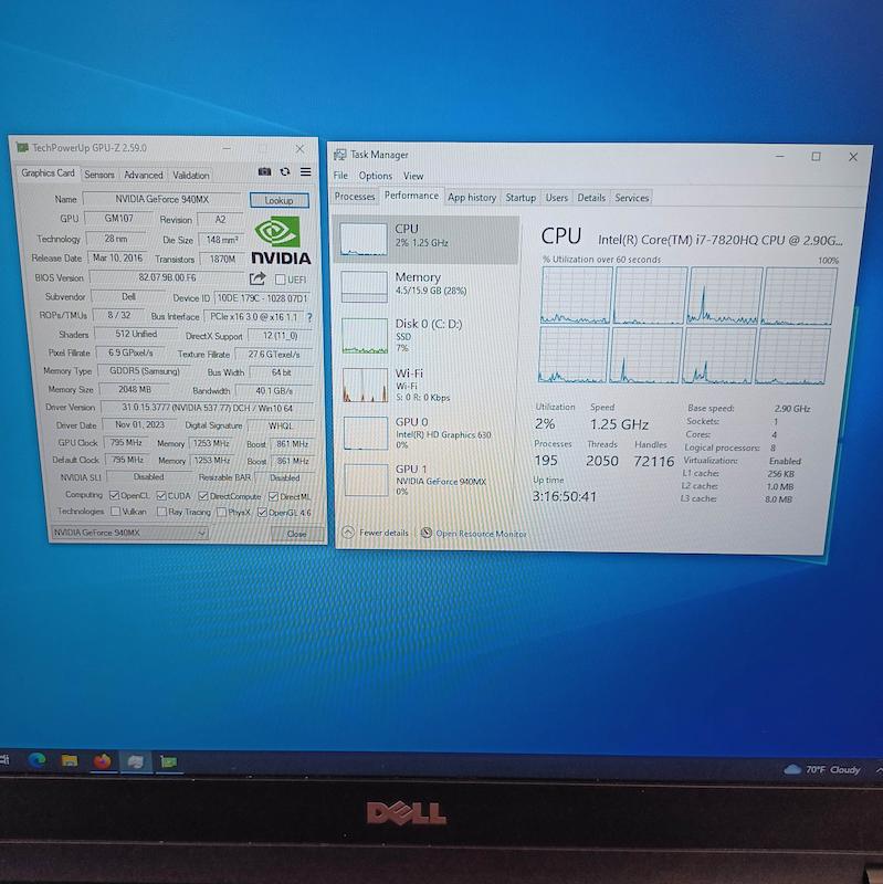 لپ تاپ استوک گرافیکدار i7 نسل هفت Dell 5580 رم 16 و SSD 256